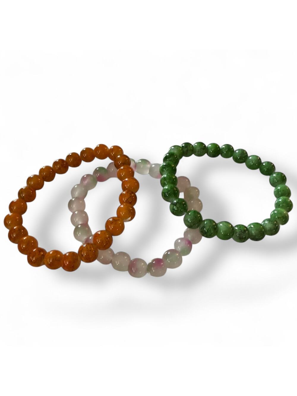Orange Green Pink Bohemian Handmade Set Of 3 Stretch Bracelets